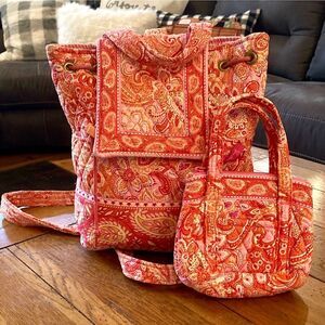 Vera Bradley Vintage Retired Quilted Backpack matching Mini Bag EUC